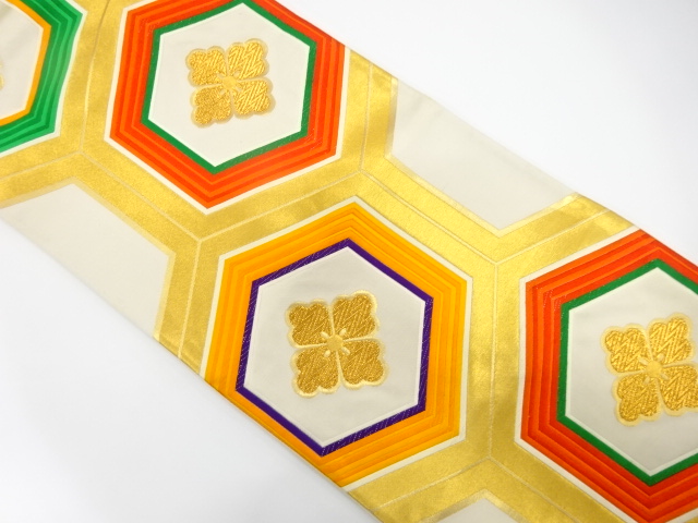 JAPANESE KIMONO / ANTIQUE FUKURO OBI / SILK / WOVEN FLORAL KIKKO